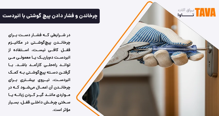 چرخاندن و فشار دادن پیچ گوشتی با انبردست